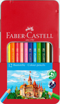 Faber-Castell Sz&iacute;nes ceruza-k&eacute;szlet 12db-os hatsz&ouml;gletű kast&eacute;lyos f&eacute;m dobozban