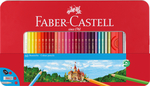 Faber-Castell Sz&iacute;nes ceruza-k&eacute;szlet 60db-os hatsz&ouml;gletű kast&eacute;lyos + kieg&eacute;sz&iacute;tők f&eacute;m dobozban (60db alap sz&iacute;n +2db Grip grafitceruza +1db hegyező +1db rad&iacute;r)
