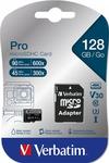 Verbatim Pro Memóriakártya, microSDXC, 128GB, CL10/U3, 90/45 MB/s, adapter