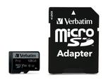 Verbatim Pro Memóriakártya, microSDXC, 128GB, CL10/U3, 90/45 MB/s, adapter