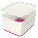 Leitz MyBox tárolódoboz fedővel, nagy, fehér/rózsaszín 52161023