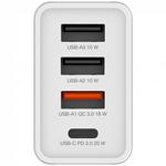 Hálózati töltő, 1xUSB-C PD (20W), USB-A QC 3.0, 2xUSB-A (10W), VERBATIM, fehér