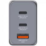 H&aacute;l&oacute;zati t&ouml;ltő, 2xUSB-C PD (65W), USB-A QC 3.0, EU/UK/US, GaN, VERBATIM