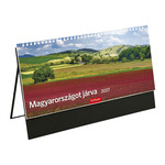 Asztali napt&aacute;r Top Timer Magyarorsz&aacute;gon j&aacute;rva, feh&eacute;r t&ouml;mb&ouml;s, &aacute;ll&oacute;, fekete műbőrrel bevont karton h&aacute;tlappal, 325x155mm,  2027.&eacute;v