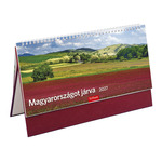 Asztali napt&aacute;r Top Timer Magyarorsz&aacute;gon j&aacute;rva, feh&eacute;r t&ouml;mb&ouml;s, &aacute;ll&oacute;, bord&oacute; műbőrrel bevont karton h&aacute;tlappal, 325x155mm,  2027.&eacute;v