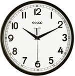 Falióra 24 cm, SECCO Sweep Second, fekete keret, fehér számlap