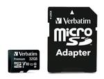 Mem&oacute;riak&aacute;rtya, microSDHC, 32GB, CL10/U1, 90/10 MB/s, adapter, VERBATIM Premium