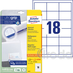 Avery univerzális etikett - fehér 64 x 45 mm  25 + 5 EXTRA ív/csomag