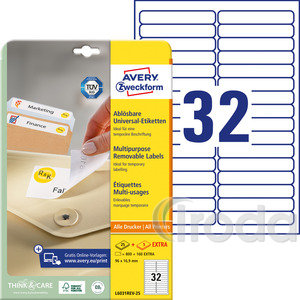 Avery univerzális visszaszedhető etikett  96 x 16,9 mm 25 ív/csomag