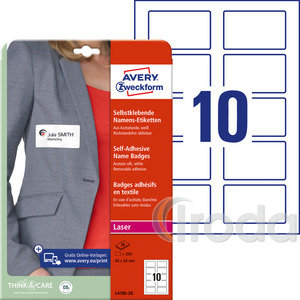 Avery öntapadó textil etikett - fehér 80 x 50 mm 20 ív/csomag
