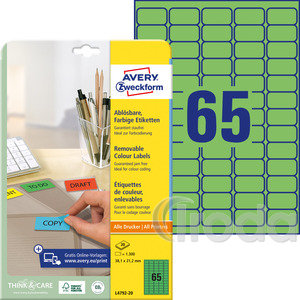 Avery univerzális visszaszedhető zöld etikett  38,1 x 21,2 mm 20 ív/csomag