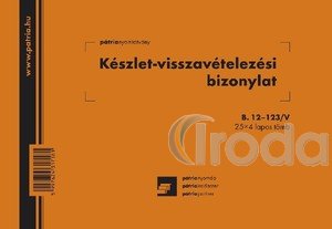 Készletvisszavételezési bizonylat 8 tételes 25x4 lapos tömb A5 B.12-123/V