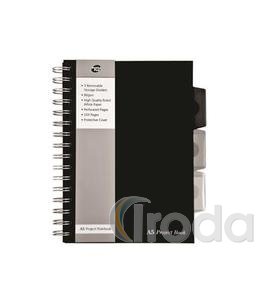 Spirálfüzet, A5, vonalas, 125 lap, PUKKA PAD Black project book, 3 regiszteres, fekete