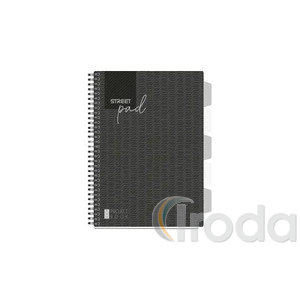 Spir&aacute;lf&uuml;zet regiszteres Projektbook STREET A4 S.PAD BLACK perfor&aacute;lt,100lap,duplaspir&aacute;l vonalas
