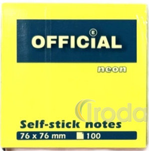 Jegyzett&ouml;mb OFFICIAL &ouml;ntapad&oacute;s 76x76 mm 100 lap neon s&aacute;rga
