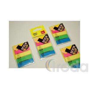 Jel&ouml;lőc&iacute;mke, műanyag, 5x20 lap, 44x12 mm, DELI Stick UP, neon sz&iacute;n