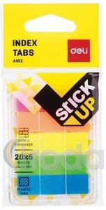 Jel&ouml;lőc&iacute;mke, műanyag, 5x20 lap, 44x12 mm, DELI Stick UP, neon sz&iacute;nek, műanyag adagol&oacute;ban