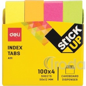 Jel&ouml;lőc&iacute;mke, pap&iacute;r, 4x100 lap, 50x12 mm, DELI Stick UP, neon sz&iacute;n