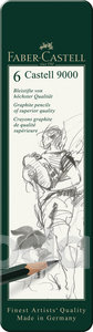 "Faber-Castell Grafitceruza-k&eacute;szlet 6db-os hatsz&ouml;gletű CASTELL 9000 f&eacute;m dobozban (HB;B;2B;4B;6B;8B)"