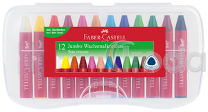 Faber-Castell Zsírkrétakészlet 12db-os háromszögletű Jumbo + kaparóval műanyag dobozban