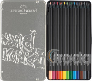 Faber-Castell Sz&iacute;nesceruza-k&eacute;szlet 12db-os h&aacute;romsz&ouml;gletű BLACK EDITION fekete testű f&eacute;m dobozban