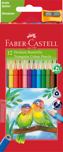 Faber-Castell Sz&iacute;nesceruza-k&eacute;szlet 12db-os h&aacute;romsz&ouml;gletű Junior papag&aacute;j + hegyező