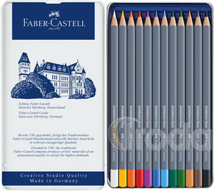 Faber-Castell Akvarell-sz&iacute;nesceruza k&eacute;szlet 12db-os hatsz&ouml;gletű GOLDFABER AQUA f&eacute;m dobozban