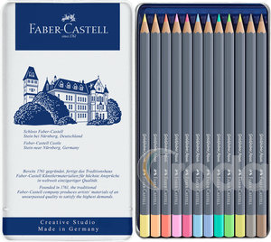 Faber-Castell Akvarell-sz&iacute;nesceruza k&eacute;szlet 12db-os hatsz&ouml;gletű GOLDFABER AQUA pasztell f&eacute;m dobozban