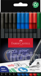 Faber-Castell Tűfilc készlet 10db-os 0,4mm GRIP irodai (4db fekete, 3db kék, 2db piros, 1db zöld)