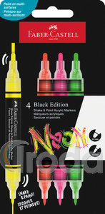 Faber-Castell K&eacute;tv&eacute;gű akril filctollk&eacute;szlet 4db-os BLACK EDITION Shake&Paint neon sz&iacute;nek