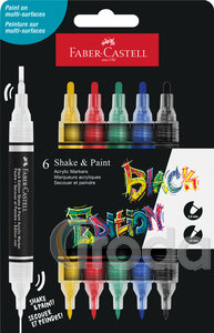 Faber-Castell K&eacute;tv&eacute;gű akril filctollk&eacute;szlet 6db-os BLACK EDITION Shake&Paint klasszikus sz&iacute;nek