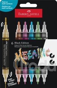 Faber-Castell K&eacute;tv&eacute;gű akril filctollk&eacute;szlet 6db-os BLACK EDITION Shake&Paint met&aacute;l sz&iacute;nek
