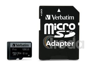 Verbatim Pro Memóriakártya, microSDXC, 128GB, CL10/U3, 90/45 MB/s, adapter