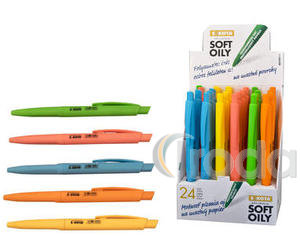 Golyóstoll Sakota Soft Oily, gumis testű nyomógombos, neon színű műanyag tolltest, 0,7mm