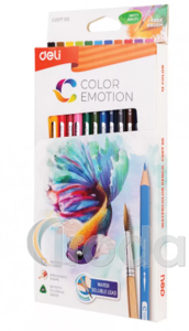 Akvarellceruza készlet, papírdobozban, DELI COLOR EMOTION, 12 különböző szín