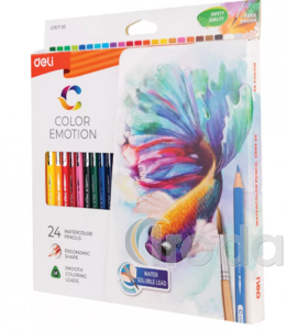 Akvarellceruza készlet, papírdobozban, DELI COLOR EMOTION, 24 különböző szín