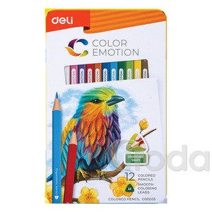 DELI Színesceruza készlet, fémdobozos, 12 darabos, COLOR EMOTION