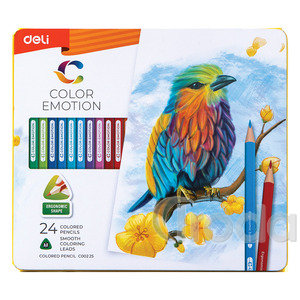 DELI Színesceruza készlet, fémdobozos, 24 darabos, COLOR EMOTION