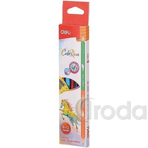 Színesceruza készlet, háromszögletű, DELI ColoRun / Dual, 6 db / 12 szín különböző szín