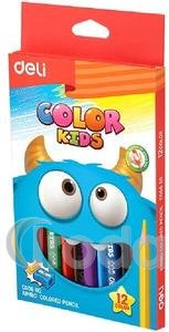 Színesceruza készlet, vastag, DELI ColorKids, 12db különböző szín
