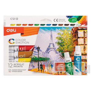 DELI Akrilfestékkészlet, 12 ml x 12 darabos, COLOR EMOTION
