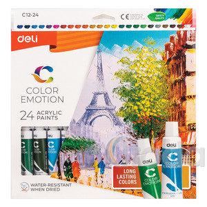 DELI Akrilfestékkészlet, 12 ml x 24 darabos, COLOR EMOTION