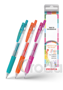 Zselés toll Zebra Sarasa Clip Boho Vibes, 3db-os szett, nyomógombos, gumifogós