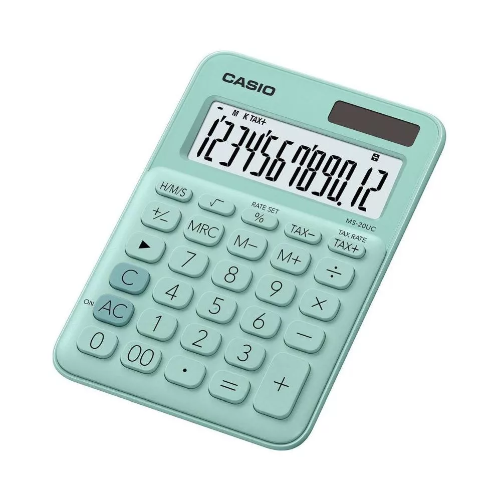 Számológép, asztali, 12 számjegy, CASIO, 'MS 20 UC' világoszöld