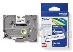 Feliratoz&oacute;szalag TZe-211  6 mmx8m FEH&Eacute;R-FEKETE BROTHER