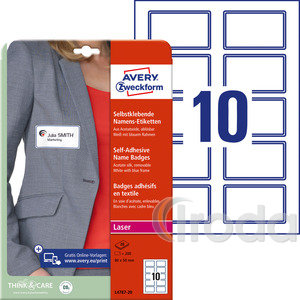 Avery öntapadó textil etikett - fehér kék kerettel 80 x 50 mm 20 ív/csomag