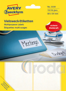 Avery univerzális kézzel írható, nem nyomtatható címke 80 x 54 mm - fehér, 112 db/csom