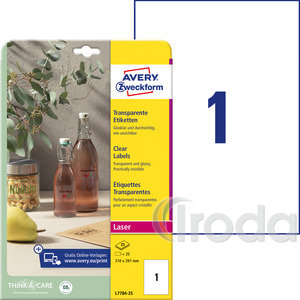 Avery víztiszta átlátszó etikett 210 x 297  mm 25 ív/csomag