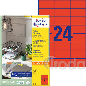 Etikett Avery 3448, 70x37mm piros, 100 lapos (2400 címke)