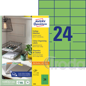 Etikett Avery 3450, 70x37mm zöld, 100 lapos (2400 címke)